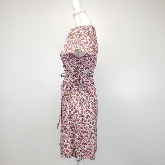 Madewell Fiore Floral Short Sleeve Cotton Wrap Dress Fiore Print Pale Dawn NWOT - Picture 7 of 10